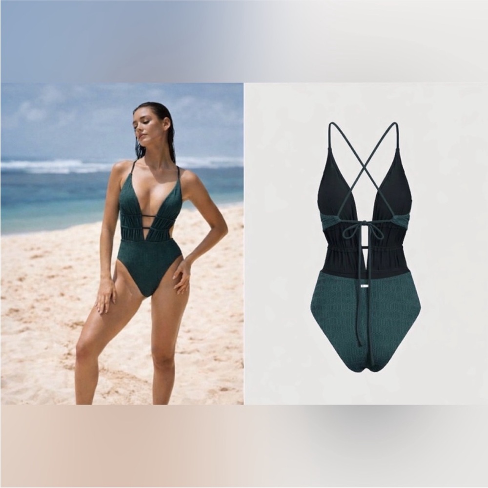 Berlook NWT Teal Textured Sexy One-Piece Swim - Cutout Back - Picture 11 of 13